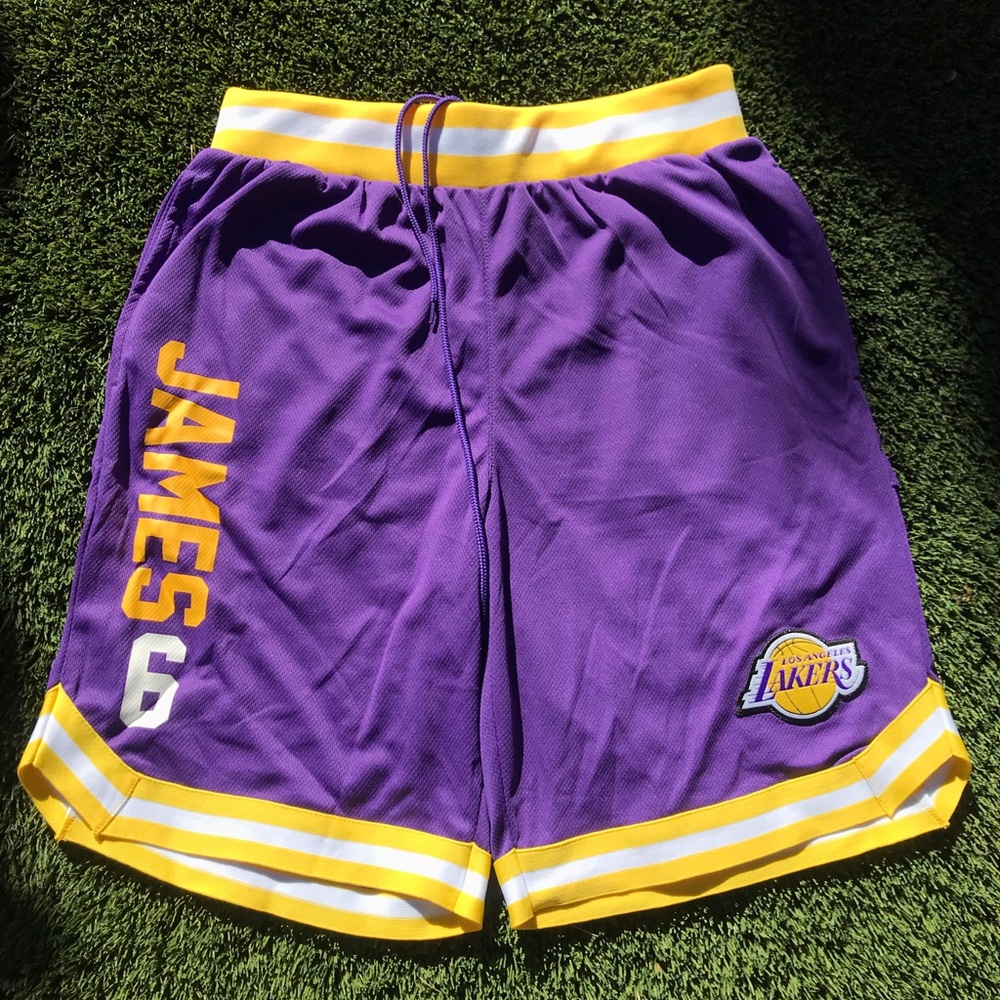 Los Angeles Lakers NBA Shorts Lebron James Purple Gold Size L NWT